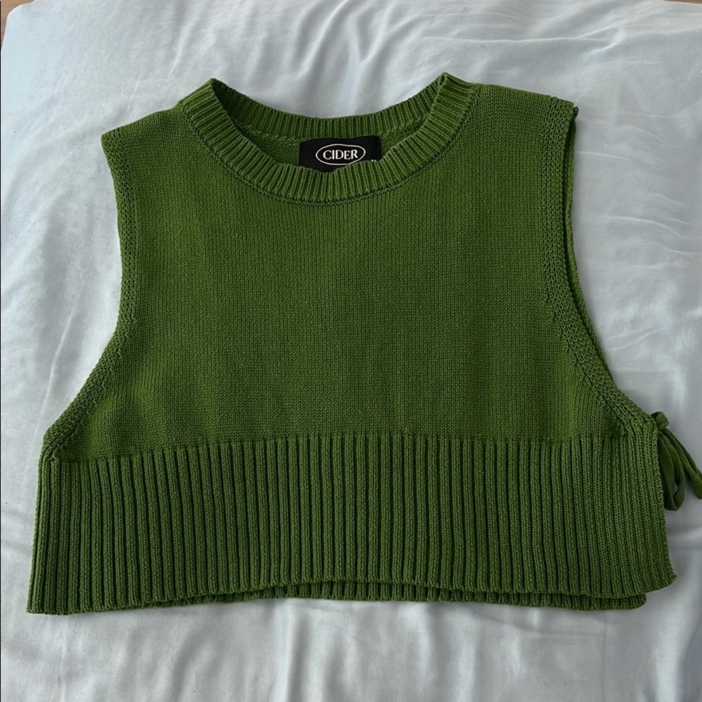 Cider Green Knit Cropped Tank Top